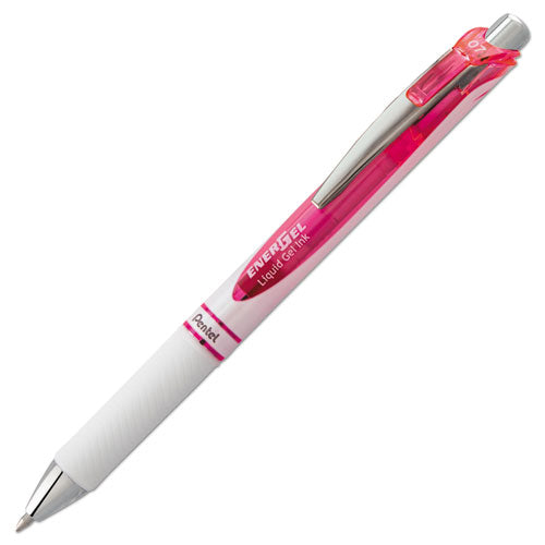 Pentel EnerGel RTX Gel Pen, Retractable, Medium 0.7 mm, Pink Ink, White-Pink Barrel BL77PW-P