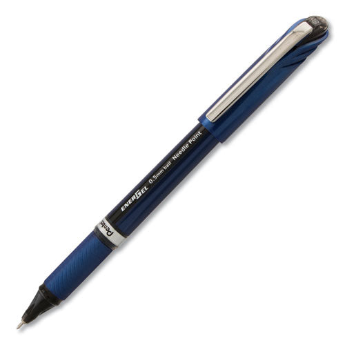 Pentel EnerGel NV Gel Pen, Stick, Fine 0.5 mm Needle Tip, Black Ink, Gray Barrel, Dozen BLN25A