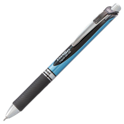 Pentel EnerGel RTX Gel Pen, Retractable, Fine 0.5 mm Needle Tip, Black Ink, Silver-Black Barrel BLN75-A