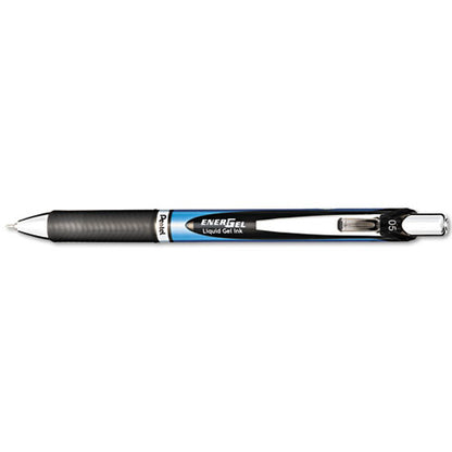 Pentel EnerGel RTX Gel Pen, Retractable, Fine 0.5 mm Needle Tip, Black Ink, Silver-Black Barrel BLN75-A