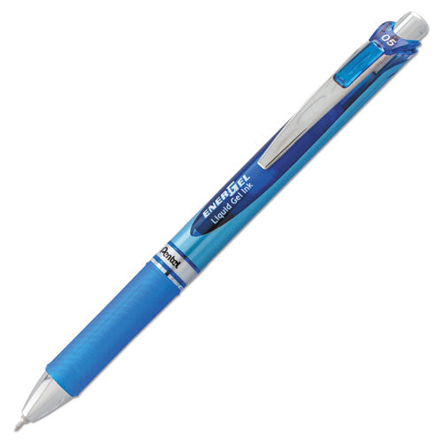 Pentel EnerGel RTX Gel Pen, Retractable, Fine 0.5 mm Needle Tip, Blue Ink, Silver-Blue Barrel BLN75-C