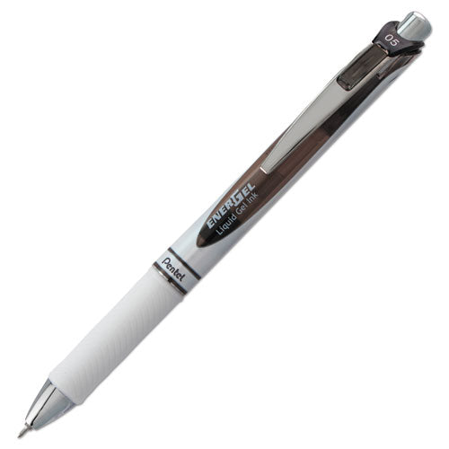 Pentel EnerGel RTX Gel Pen, Retractable, Fine 0.5 mm Needle Tip, Black Ink, White-Black Barrel BLN75PW-A