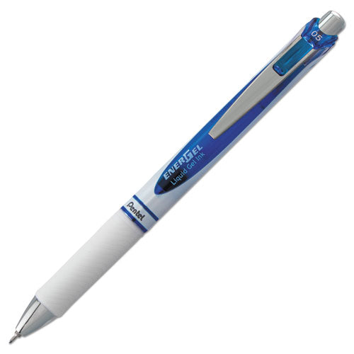 Pentel EnerGel RTX Gel Pen, Retractable, Fine 0.5 mm Needle Tip, Blue Ink, White-Blue Barrel BLN75PW-C