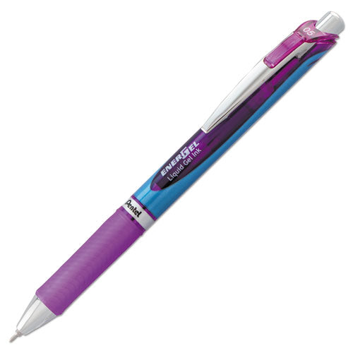 Pentel EnerGel RTX Gel Pen, Retractable, Fine 0.5 mm Needle Tip, Violet Ink, Silver-Violet Barrel BLN75V