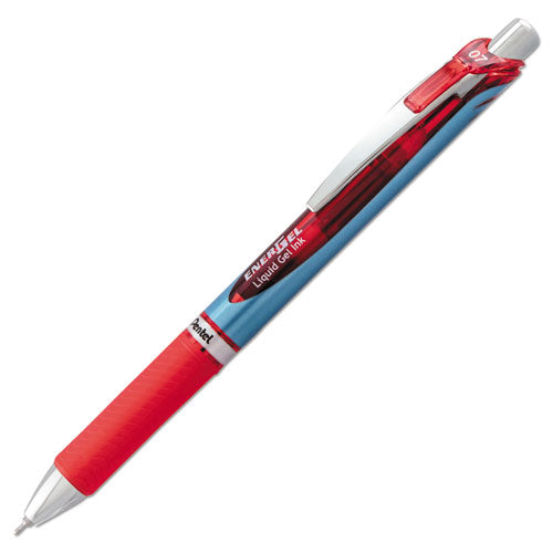 Pentel EnerGel RTX Gel Pen, Retractable, Medium 0.7 mm Needle Tip, Red Ink, Red-Gray Barrel BLN77-B