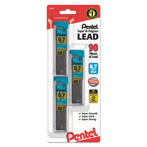 Pentel Super Hi-Polymer Lead Refills, 0.7 mm, HB, Black, 30-Tube, 3 Tubes-Pack C27BPHB3K6