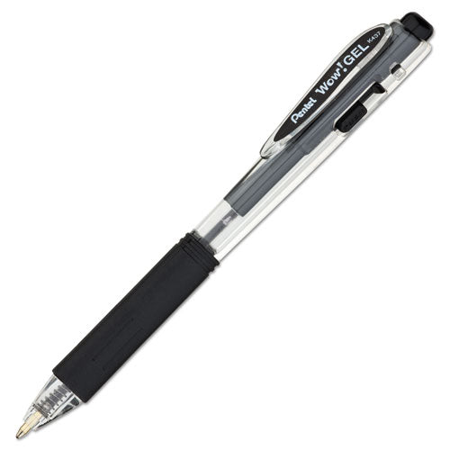 Pentel WOW! Gel Pen Bonus Pack, Retractable, Medium 0.7 mm, Black Ink, Clear-Black Barrel, 24-Pack K437ASW2