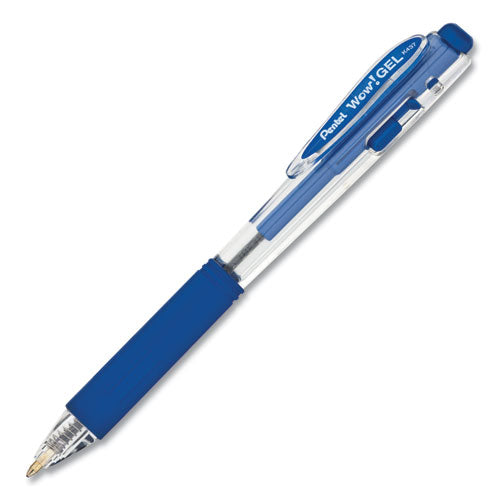 Pentel WOW! Gel Pen, Retractable, Medium 0.7 mm, Blue Ink, Clear-Blue Barrel, Dozen K437C