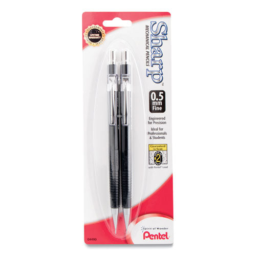 Pentel Sharp Mechanical Pencil, 0.5 mm, HB (#2.5), Black Lead, Black Barrel, 2-Pack P205BP2-K6