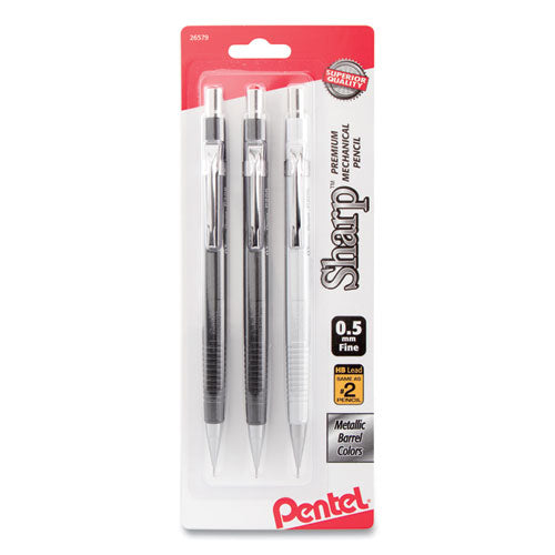 Pentel Sharp Mechanical Pencil, 0.5 mm, HB (#2.5), Black Lead, Assorted Barrel Colors, 3-Pack P205MBP3M