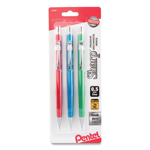 Pentel Sharp Mechanical Pencil, 0.5 mm, HB (#2.5), Black Lead, Assorted Barrel Colors, 3-Pack P205MBP3M1