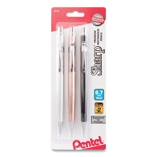 Pentel Sharp Mechanical Pencil, 0.7 mm, HB (#2.5), Black Lead, Assorted Barrel Colors, 3-Pack P207MBP3M