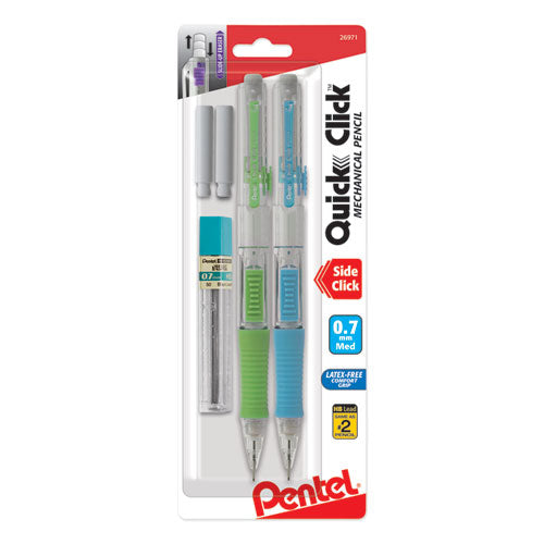 Pentel QUICK CLICK Mechanical Pencil, 0.7 mm, HB (#2.5), Black Lead, Assorted Barrel Colors, 2-Pack PD217LEBP2
