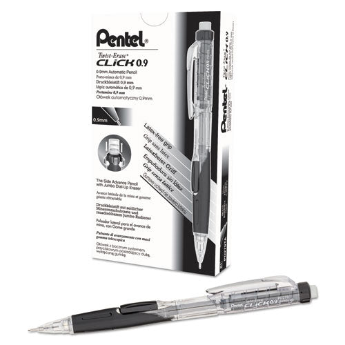Pentel Twist-Erase CLICK Mechanical Pencil, 0.9 mm, HB (#2.5), Black Lead, Black Barrel PD279TA