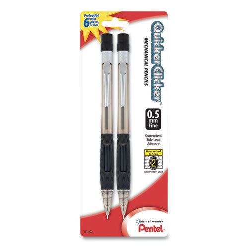Pentel Quicker Clicker Mechanical Pencil, 0.5 mm, HB (#2.5), Black Lead, Smoke Barrel, 2-Pack PD345BP2K6