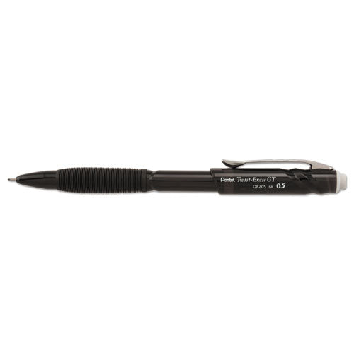 Pentel Twist-Erase GT Pencils, 0.5 mm, HB (#2.5), Black Lead, Black Barrel QE205A