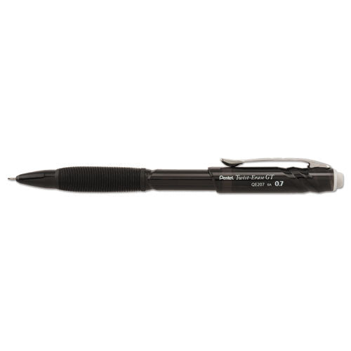 Pentel Twist-Erase GT Pencils, 0.7 mm, HB (#2.5), Black Lead, Black Barrel QE207A