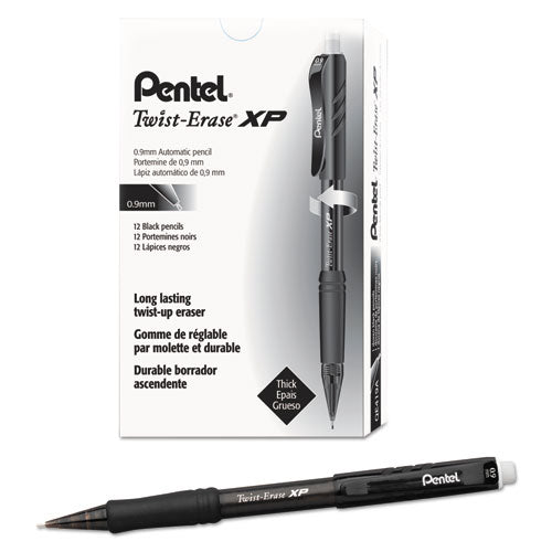 Pentel Twist-Erase EXPRESS Mechanical Pencil, 0.9 mm, HB (#2.5), Black Lead, Black Barrel, Dozen QE419A