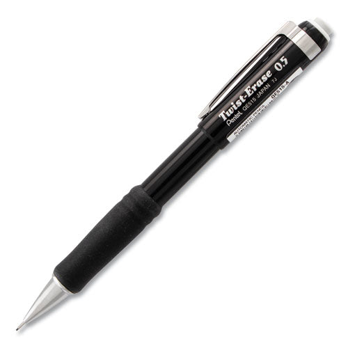 Pentel Twist-Erase III Mechanical Pencil, 0.5 mm, HB (#2.5), Black Lead, Black Barrel QE515A
