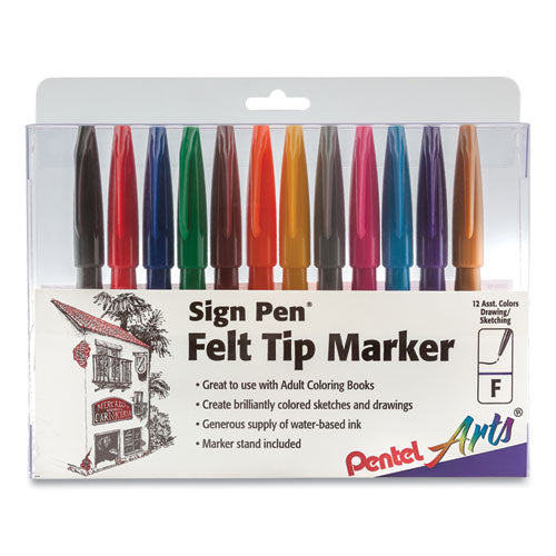 Pentel Arts Sign Pen Fine Point Color Marker, Extra-Fine Bullet Tip, Assorted Colors, 12-Set S52012
