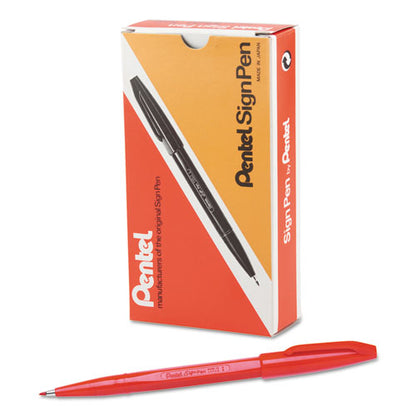 Pentel Arts Sign Pen Fine Point Color Marker, Extra-Fine Bullet Tip, Red, Dozen S520B