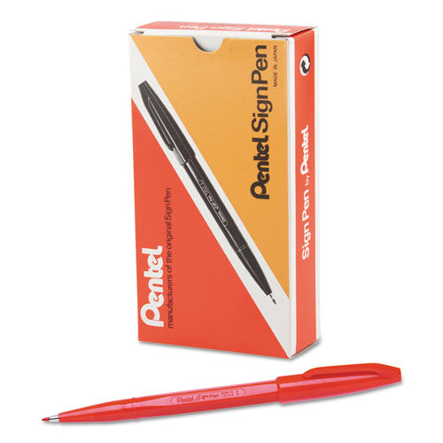Pentel Arts Sign Pen Fine Point Color Marker, Extra-Fine Bullet Tip, Red, Dozen S520B