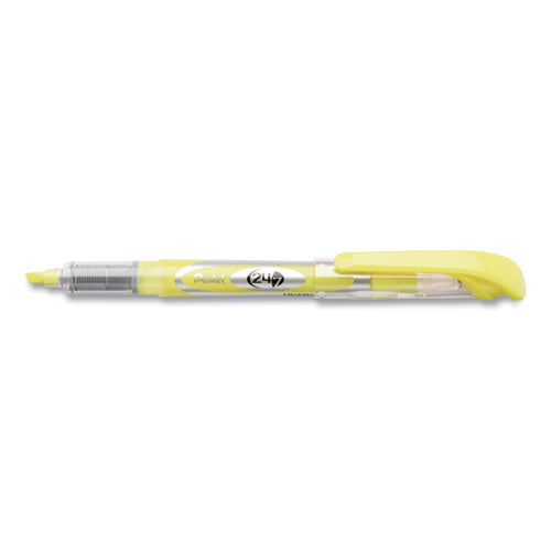 Pentel 24-7 Highlighters, Bright Yellow Ink, Chisel Tip, Bright Yellow-Silver-Clear Barrel, Dozen SL12-G