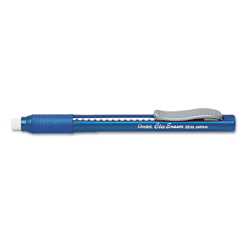 Pentel Clic Eraser Grip Eraser, For Pencil Marks, White Eraser, Blue Barrel ZE22C