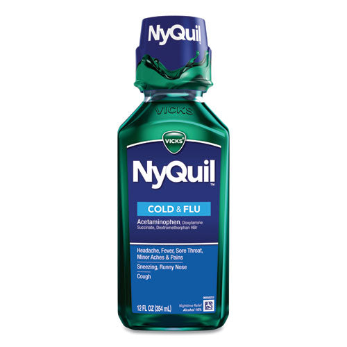 Vicks NyQuil Cold and Flu Nighttime Liquid, 12 oz Bottle, 12-Carton 01426