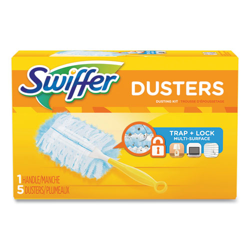 Swiffer Dusters Starter Kit, Dust Lock Fiber, 6" Handle, Blue-Yellow, 6-Carton 11804