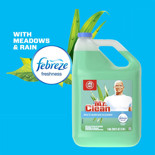 Mr. Clean Multipurpose Cleaning Solution with Febreze,128 oz Bottle, Meadows and Rain Scent, 4-Carton 23124