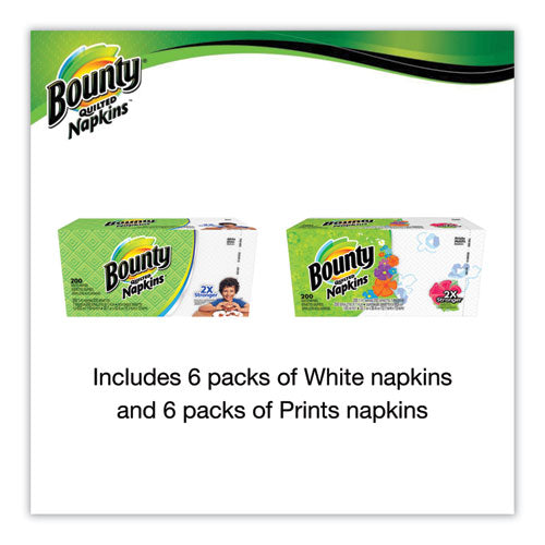 Bounty Quilted Napkins, 1-Ply, 12 1-10 x 12, Assorted - Print or White, 200-Pack 34885PK
