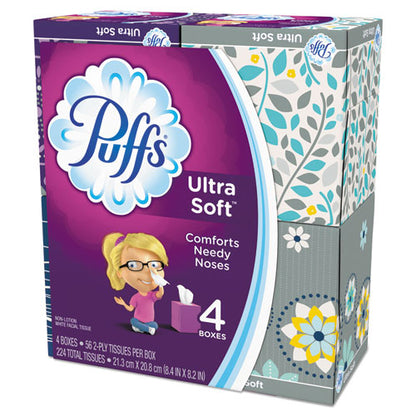 Puffs Ultra Cube Box Soft Facial Tissue 2 Ply 56 Sheets White (4 Pack) 35295PK