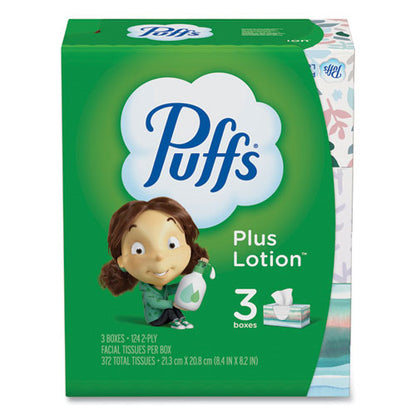 Puffs Plus Lotion Facial Tissue, White, 2-Ply, 124-Box, 3 Box-Pack, 8 Packs-Carton 39363