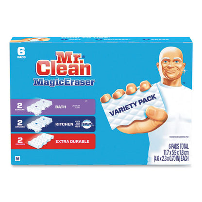 Mr. Clean Magic Eraser Variety Pack, Extra Durable; Bath; Kitchen, 4.6 x 2.3, 0.7" Thick, White, 6-Pack, 8 Packs-Carton 69523