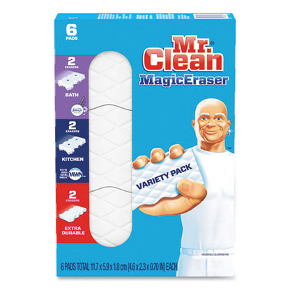 Mr. Clean Magic Eraser Variety Pack, Extra Durable; Bath; Kitchen, 4.6 x 2.3, 0.7" Thick, White, 6-Pack, 8 Packs-Carton 69523