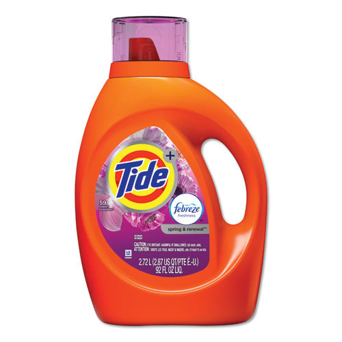 Tide Plus Febreze Liquid Laundry Detergent, Spring and Renewal, 92 oz Bottle, 4-Carton 87566