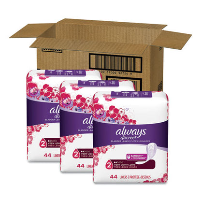 Always Discreet Incontinence Liners, Very Light Absorbency, Long, 44-Pack, 3 Packs-Carton 92724