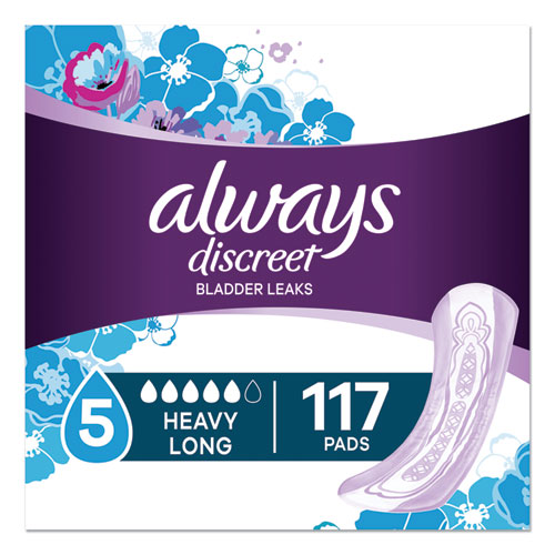 Always Discreet Sensitive Bladder Protection Pads, Heavy Absorbency, Long, 39-Pack, 3 Packs-Carton 92729
