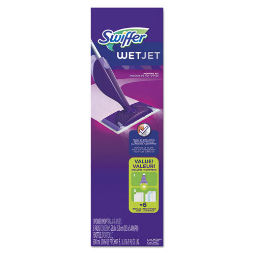 Swiffer WetJet Mop, 11 x 5 White Cloth Head, 46" Purple-Silver Aluminum-Plastic Handle, 2-Carton 92811