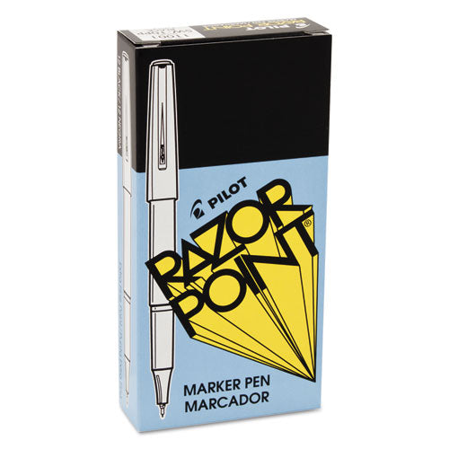 Pilot Razor Point Fine Line Porous Point Pen, Stick, Extra-Fine 0.3 mm, Black Ink, Black Barrel, Dozen 11001