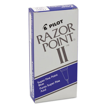 Pilot Razor Point II Super Fine Line Porous Point Pen, Stick, Extra-Fine 0.2 mm, Blue Ink, Blue Barrel, Dozen 11003