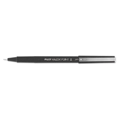 Pilot Razor Point II Super Fine Line Porous Point Pen, Stick, Extra-Fine 0.2 mm, Black Ink, Black Barrel, Dozen 11009