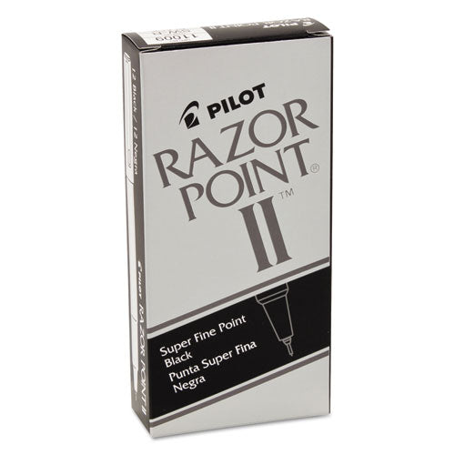 Pilot Razor Point II Super Fine Line Porous Point Pen, Stick, Extra-Fine 0.2 mm, Black Ink, Black Barrel, Dozen 11009