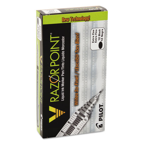 Pilot V Razor Point Liquid Ink Porous Point Pen, Stick, Extra-Fine 0.5 mm, Black Ink, Gray Barrel, Dozen 11020