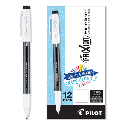 Pilot FriXion Fineliner Erasable Porous Point Pen, Stick, Fine 0.6 mm, Black Ink, Black Barrel, Dozen PIL11485