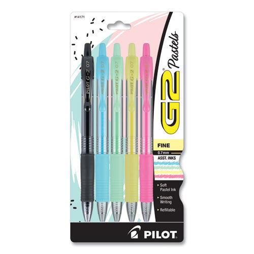Pilot G2 Pastel Gel Pen, Retractable, Fine 0.7 mm, Assorted Pastel Ink and Barrel Colors, 5-Pack PIL14171