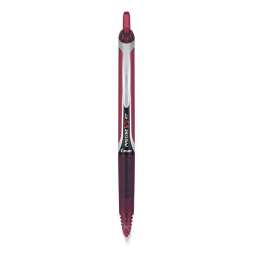 Pilot Precise V5RT Roller Ball Pen, Retractable, Extra-Fine 0.5 mm, Burgundy Ink, Burgundy-Silver Barrel, Dozen PIL15137
