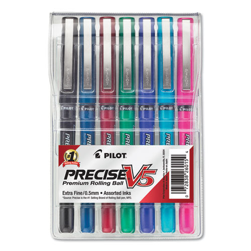 Pilot Precise V5 Roller Ball Pen, Stick, Extra-Fine 0.5 mm, Assorted Ink and Barrel Colors, 7-Pack 26015