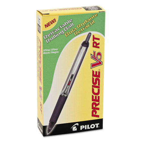 Pilot Precise V5RT Roller Ball Pen, Retractable, Extra-Fine 0.5 mm, Black Ink, Black Barrel 26062